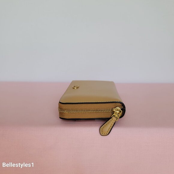 COACH Smooth Leather Zip-Around Accordion Wallet with Back-Slip Pocket-Tan color - Picture 11 of 16